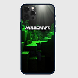 Чехол для iPhone 12 Pro Max Minecraft logo зеленые яркие плитки, цвет: 3D-черный