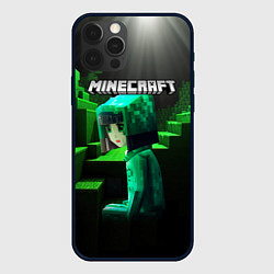 Чехол для iPhone 12 Pro Max Minecraft девушка и зеленые ступени блоки тропинки, цвет: 3D-черный