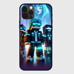 Чехол для iPhone 12 Pro Max Minecraft - neon metropolis ai art, цвет: 3D-черный