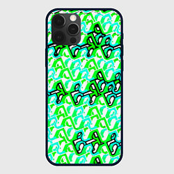 Чехол для iPhone 12 Pro Max Зелёный узор и бело-чёрная обводка, цвет: 3D-черный