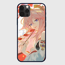 Чехол для iPhone 12 Pro Max Genshin Impact Яэ Miko smile kitsune, цвет: 3D-черный