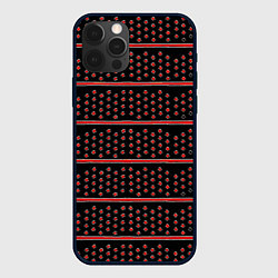 Чехол для iPhone 12 Pro Max Красные круги и полосы, цвет: 3D-черный