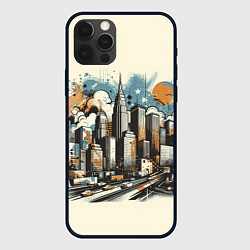 Чехол для iPhone 12 Pro Max Рисунок города с небоскребами, цвет: 3D-черный