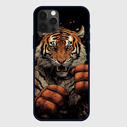 Чехол для iPhone 12 Pro Max Муай-Тай тигр в стойке боевые искусства, цвет: 3D-черный