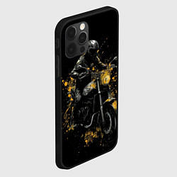 Чехол для iPhone 12 Pro Max Мотоциклист и желтые кляксы, цвет: 3D-черный — фото 2