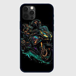 Чехол для iPhone 12 Pro Max Темный мотоцикл на черном фоне, цвет: 3D-черный