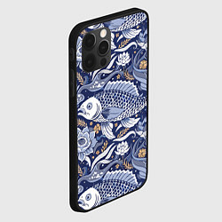 Чехол для iPhone 12 Pro Max Рыба карп - синий корейский узор, цвет: 3D-черный — фото 2