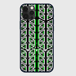 Чехол для iPhone 12 Pro Max Бело-зелёные треугольники на чёрном фоне, цвет: 3D-черный