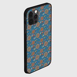 Чехол для iPhone 12 Pro Max Цветочный узор в стиле бохо на синем, цвет: 3D-черный — фото 2