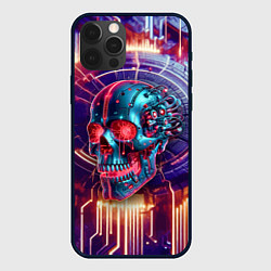 Чехол для iPhone 12 Pro Max Cyber art skull - steel metal, цвет: 3D-черный