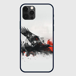 Чехол для iPhone 12 Pro Max Летающий ворон и город, цвет: 3D-черный