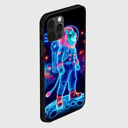 Чехол для iPhone 12 Pro Max Неоновый лев космонавт - нейросеть, цвет: 3D-черный — фото 2