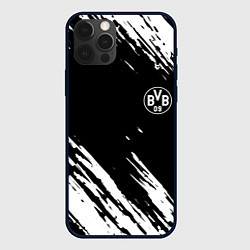 Чехол для iPhone 12 Pro Max Borussia краски белые на чёрном, цвет: 3D-черный