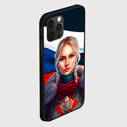 Чехол для iPhone 12 Pro Max Блондинка с косами - флаг России, цвет: 3D-черный — фото 2