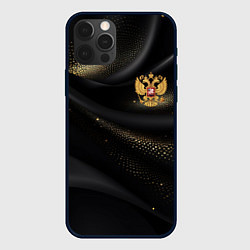 Чехол для iPhone 12 Pro Max Золотой герб России на черно-золотой текстуре, цвет: 3D-черный