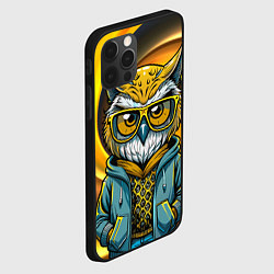 Чехол для iPhone 12 Pro Max Модная сова и желтый спиральный фон, цвет: 3D-черный — фото 2