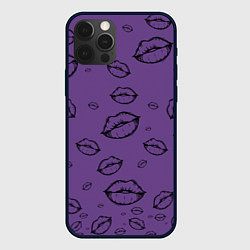 Чехол для iPhone 12 Pro Max Паттерн черный контур губ на фиолетовом - lips pur, цвет: 3D-черный