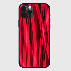 Чехол для iPhone 12 Pro Max Красно-розовые абстрактные полосы, цвет: 3D-черный