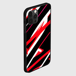 Чехол для iPhone 12 Pro Max Красно-белые полосы на чёрном фоне, цвет: 3D-черный — фото 2