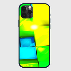 Чехол для iPhone 12 Pro Max Зелёные кубы разломы, цвет: 3D-черный
