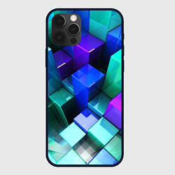 Чехол для iPhone 12 Pro Max Неоновые кубы текстура, цвет: 3D-черный