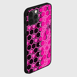 Чехол для iPhone 12 Pro Max Техно-киберпанк шестиугольники розовый и чёрный с, цвет: 3D-черный — фото 2