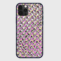 Чехол для iPhone 12 Pro Max Абстрактный узор серо-розовый, цвет: 3D-черный