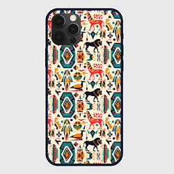 Чехол для iPhone 12 Pro Max Африканские узор лев и жираф, цвет: 3D-черный