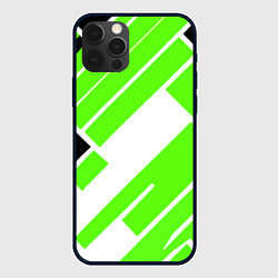 Чехол для iPhone 12 Pro Max Зелёные широкие линии на белом фоне, цвет: 3D-черный