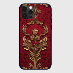 Чехол для iPhone 12 Pro Max Объемный золотой узор лепнины на красном текстурно, цвет: 3D-черный