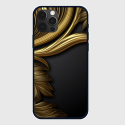 Чехол для iPhone 12 Pro Max Золотые объемные листья на черном, цвет: 3D-черный