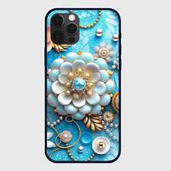 Чехол для iPhone 12 Pro Max Цветы и жемчуг, цвет: 3D-черный