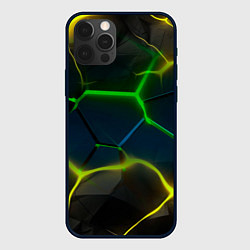 Чехол для iPhone 12 Pro Max Неоновые яркие зеленые плиты с желтым светом, цвет: 3D-черный
