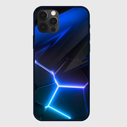 Чехол для iPhone 12 Pro Max Синяя абстракция с фиолетовыми плитами, цвет: 3D-черный