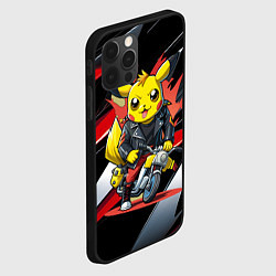 Чехол для iPhone 12 Pro Max Пикачу байкер на мотоцикле, цвет: 3D-черный — фото 2