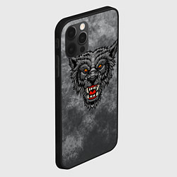 Чехол для iPhone 12 Pro Max Серый агрессивный волк на абстрактном сером фоне, цвет: 3D-черный — фото 2