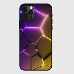 Чехол для iPhone 12 Pro Max Желто-фиолетовые неоновые плиты в разломе, цвет: 3D-черный