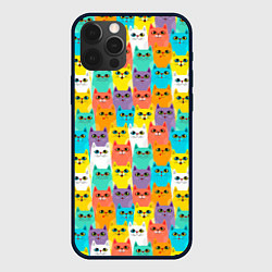 Чехол для iPhone 12 Pro Max Разноцветные узорчатые котята, цвет: 3D-черный