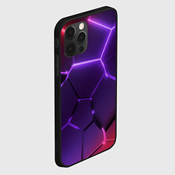 Чехол для iPhone 12 Pro Max Красно-фиолетовые неоновые плиты в разломе, цвет: 3D-черный — фото 2