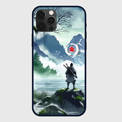 Чехол для iPhone 12 Pro Max Самурай на берегу горного озера - нейросеть, цвет: 3D-черный