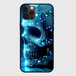 Чехол для iPhone 12 Pro Max Cyber neon skull - ai art с дорожками на плате, цвет: 3D-черный