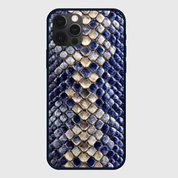 Чехол для iPhone 12 Pro Max Синяя и серая кожа змеи, цвет: 3D-черный