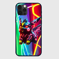 Чехол для iPhone 12 Pro Max Чёрный неоновый Пикачу - нейроарт, цвет: 3D-черный