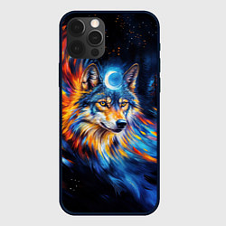 Чехол для iPhone 12 Pro Max Волк и луна - импрессионизм, цвет: 3D-черный