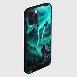Чехол для iPhone 12 Pro Max Волки воют на луну и северное сияние, цвет: 3D-черный — фото 2