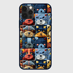 Чехол для iPhone 12 Pro Max Вязанные еноты на пэчворк, цвет: 3D-черный