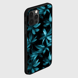 Чехол для iPhone 12 Pro Max Размытые сине-зеленые цветы на черном фоне, цвет: 3D-черный — фото 2