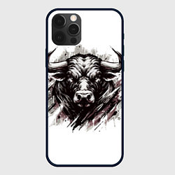 Чехол для iPhone 12 Pro Max Гранж - портрет быка: голова, цвет: 3D-черный