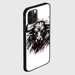 Чехол для iPhone 12 Pro Max Гранж - портрет быка: голова, цвет: 3D-черный — фото 2