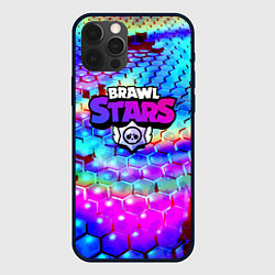 Чехол для iPhone 12 Pro Max Brawl stars неоновые соты, цвет: 3D-черный